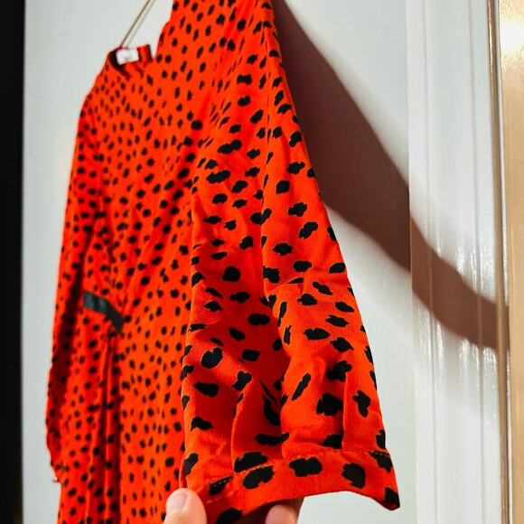 HUNTER BELL Orange Black Animal Print Lawton Polka Dot Ruched Dress Size 0 - Picture 9 of 13